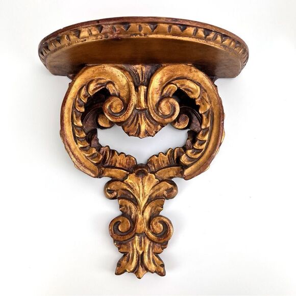 PAIR OF GILT WOOD WALL SHELVES BRACKETS ITALIAN FLORENTINE ROCOCO GOLD GILT - Picture 5 of 16